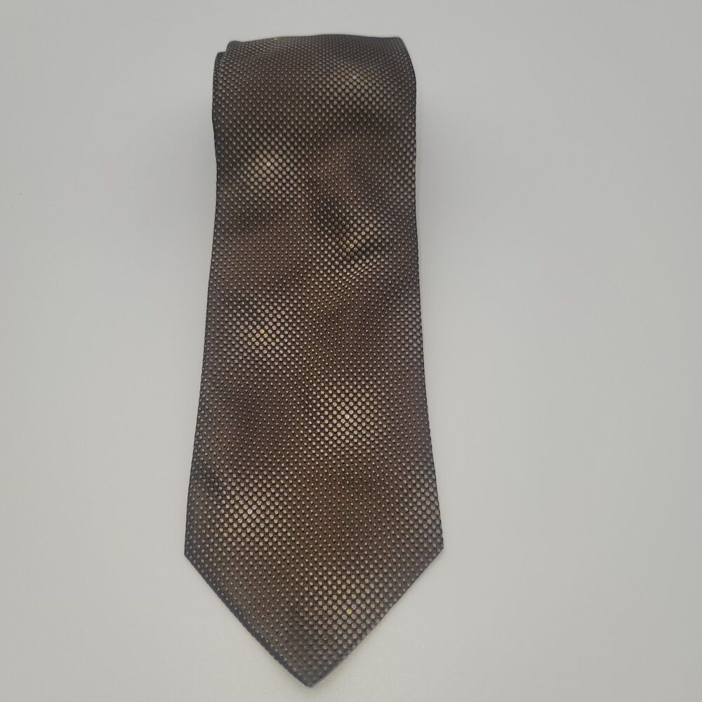 Porsche Design Men's Silk Tie Brown Gold Geometric Textured Necktie 3.5x58